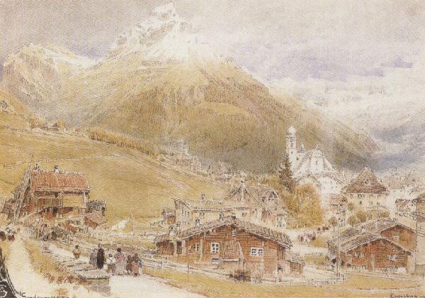 Albert goodwin,r.w.s A Sunday Morning in Engelberg,Switzerland (mk37)